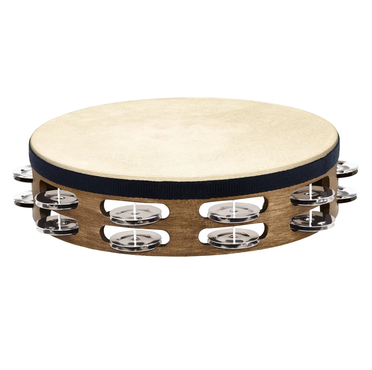 Tambourin Meinl Bois - Peau De Chevre - 2 Rangs - Acier - Walnut Brow