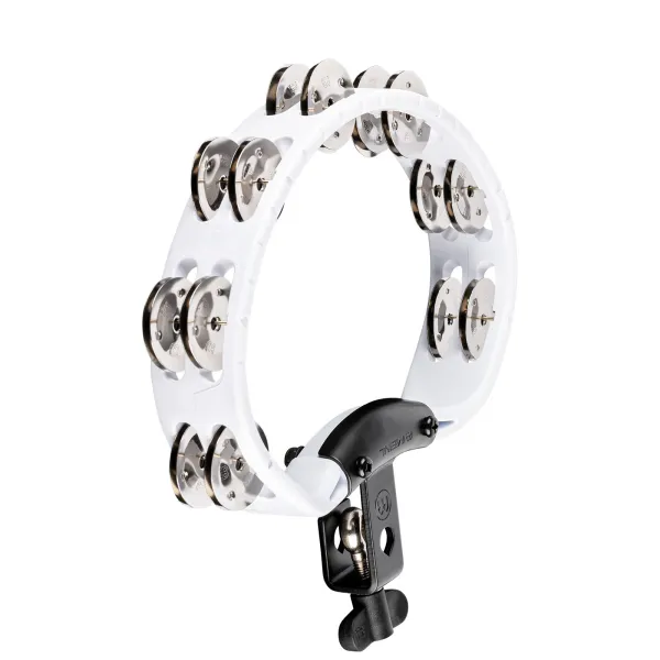 Produit MEINL HTMT2WH Tambourin Headliner Demi-Lune 2 Rangs Acier White w/clamp Image