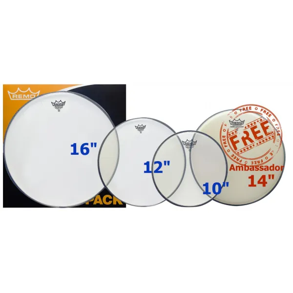 Produit REMO Pack Ambassador 10"/12"/16" Clear + Ambassador 14" Coated Image